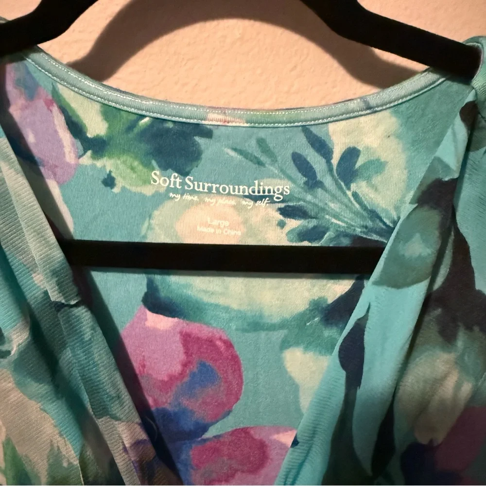 Soft Surroundings Watercolor Blue Floral Viscose Dress Womens Large Maxi EUC - Picture 3 of 9